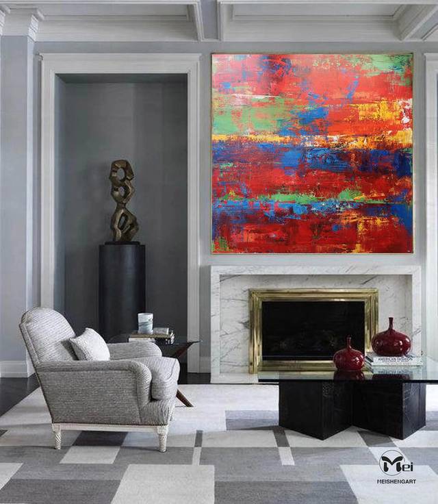 Red Hand-painted Handmade Contemporary Abstract Canvas Wall Art XW8BV